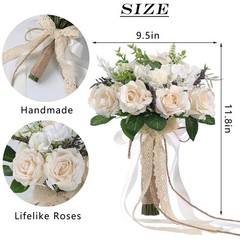 Wedding Bouquets Large for Bride Bridesmaid,White Champagne Artificial Roses …
