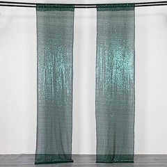 2 HUNTER GREEN 8ft x 2ft Sequined Backdrop Curtain with Rod Pockets Wedding