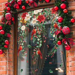 9 Sheets Christmas Floral Window Cling Stickers Hanging Poinsettia Flowers Eucal