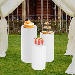 3pcs Pedestal Stand White Pedestal Display Stand Cylinder Pedestal Stand Set