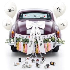 37 Pcs Wedding Car Decorations – Just Married Jumbo Bows, Vines, Balloons & Sign