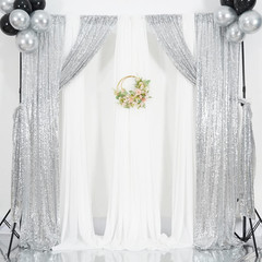 Sequin Backdrop, 2 Pcs Silver 2Ftx8Ft Curtains for Party, Wedding, Event, Photog