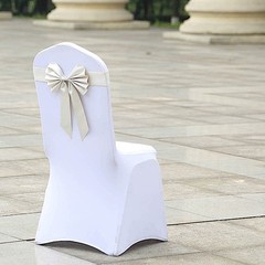 5 Ivory Reversible Satin Faux Leather Bow Tie Party Chair Sashes with Buckles