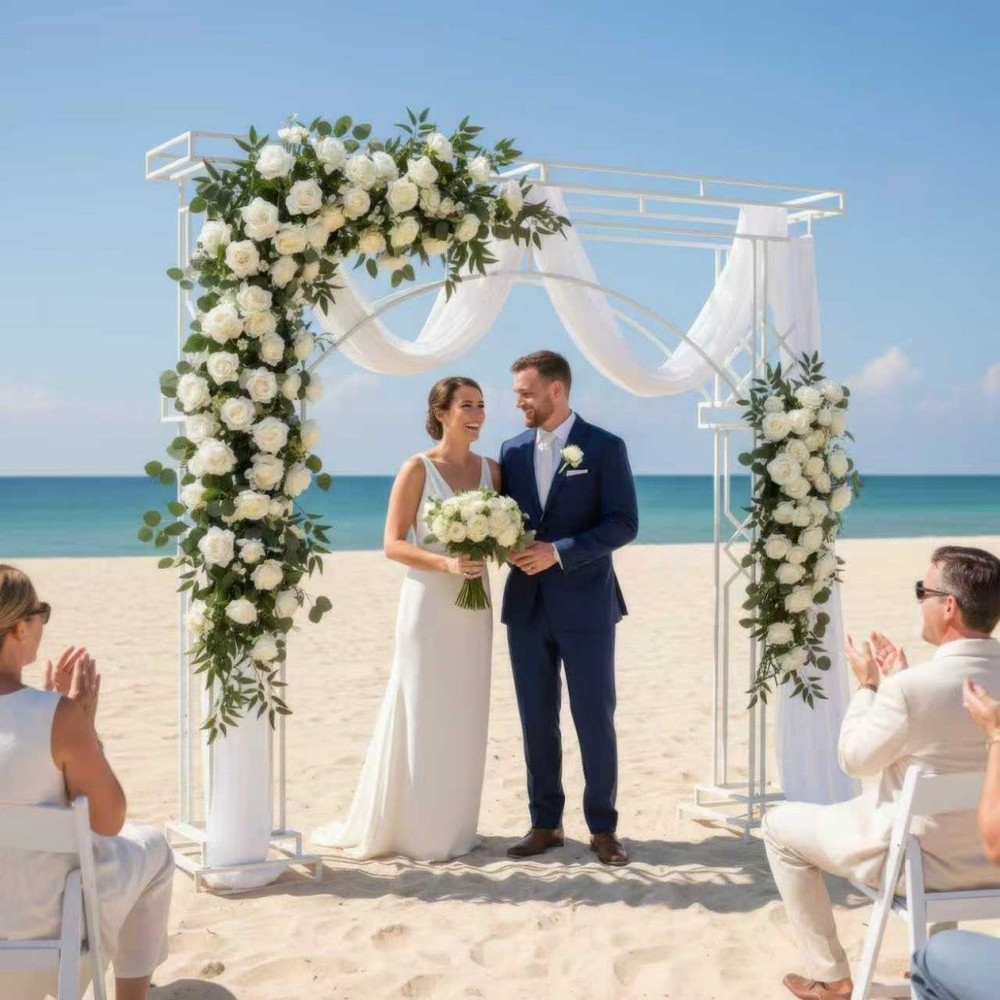 8.5 Feet Tall Metal Elegant Wedding Arch White Garden Arbor with Trellis Decor