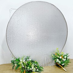 7.5 ft SILVER Metallic Sequin Round Backdrop STAND COVER Party Events