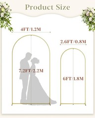 Metal Wedding Arch Backdrop Stand Set of 2 – 7.2FT & 6FT Gold Balloon Frame for