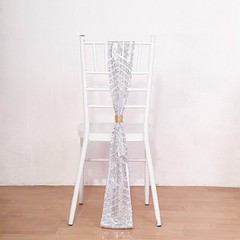 5 SILVER Tulle CHAIR SASHES Sequins Geometric Pattern Party Events Decorations