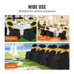 50Pcs Black Polyester&Spandex Stretch Chair Covers for Dining&Wedding