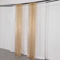 2 CHAMPAGNE 8ft x 2ft Sequined Backdrop Curtain with Rod Pockets Wedding