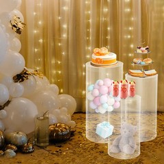 3Pcs Clear Round Cylinder Pedestal Stand For Wedding Party Display Stand Decor