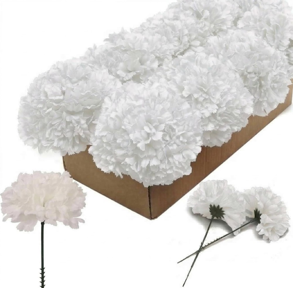 Larksilk White Carnations, Fake Flowers, 100 Pack for Events, Weddings, DIY