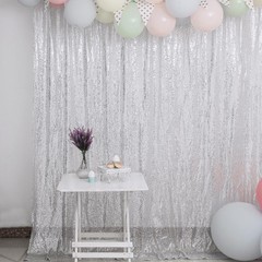 SILVER 8 ft x 8 ft Sequined Backdrop Curtain Wedding Party Booth Light Gray