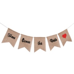 5PCS Here Comes The Bride Burlap Banner Wedding Party Decoration Bunting