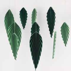 6 GREEN Leaves Hanging Paper Fans Wall Decor Party Centerpieces