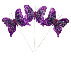12PC 4″ Purple + Silver Glitter Feather Butterfly Craft DIY Wedding Cake Topper