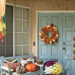 Autumn Wreath with Small Pumpkin, Berry & Leaves – 22 inch, Indoor/Outdoor Fa…