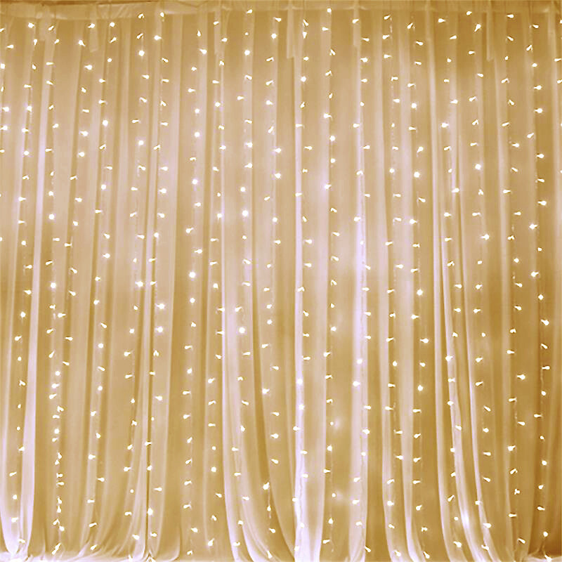Warm White LED Lights on Organza BACKDROP 18 ft x 9 ft Wedding Decorations
