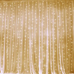 Warm White LED Lights on Organza BACKDROP 18 ft x 9 ft Wedding Decorations