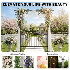 Metal Wedding Arch 7FT Stand Archway w/ Door for Outdoor Garden Party Decoration