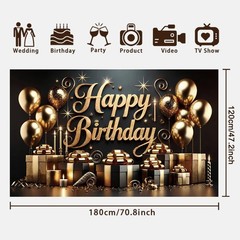 Black Glod Birthday Party Backdrop Luxury Black Glod Happy Birthday Banner Ph…