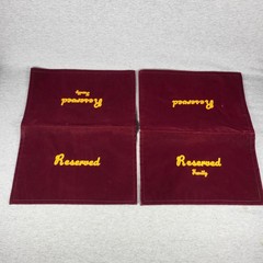 Vintage Velvet Reserved Funeral Seat Covers Burgundy Gold Lettering Halloween