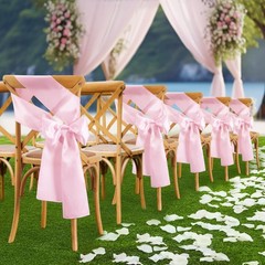 Pink Satin Chair Sashes Bows, 10 Pcs, 6 x 108 inch | Universal Chair Cover,