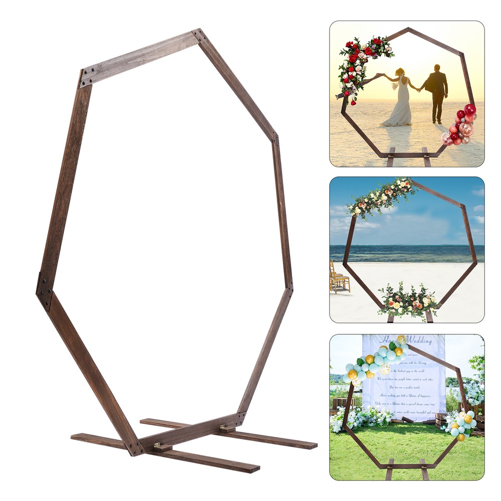 7.2FT Retro Wedding Arch Wooden Heptagon Wedding Backdrop Stand Wooden Arch USA