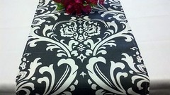 Damask Wedding Table Runner White Black 72″ Traditions