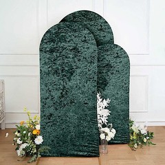 3 HUNTER GREEN Crushed Velvet Round Top Wedding Arch Backdrop STAND COVERS Set