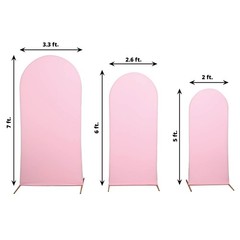 3 PINK Matte Fitted Spandex Round Top Arch Backdrop STAND COVERS Set Events