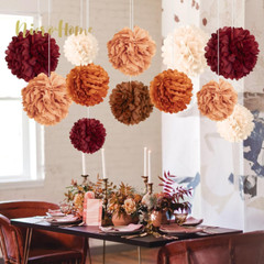 Wedding Party Decorations, 12 PCS Carmine Rust Orange Light Brown Tissue Paper P