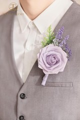 Set of 6 Lavender/Plum Rose Boutonnieres for Groom/Groomsmen Wedding
