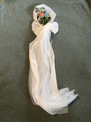White Wedding Chair Sash w/ Tulle Bow & Flower, 24 Count Fabric