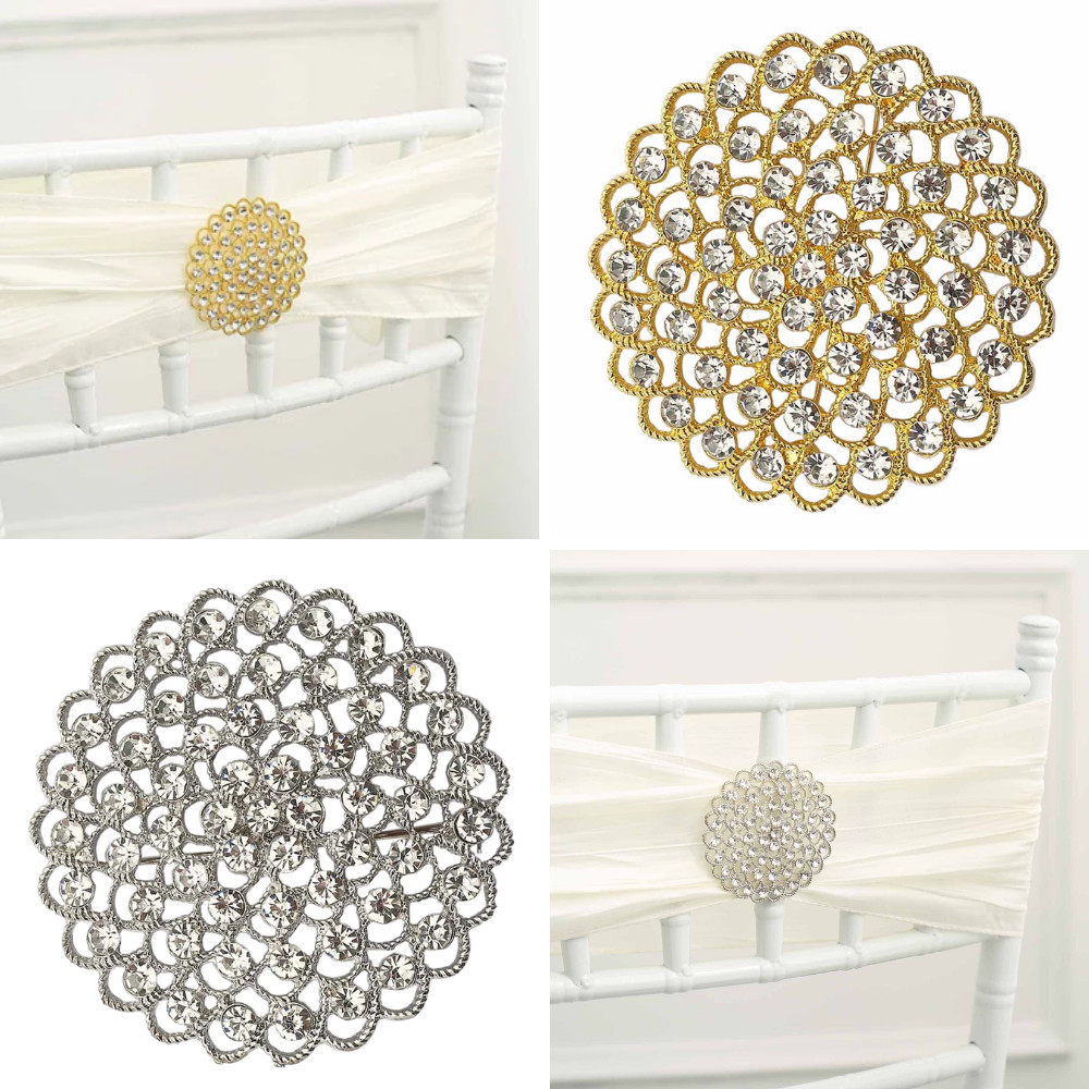 3 in Metal Rhinestones Flower Brooch Chair SASH PIN Party Events Decorations