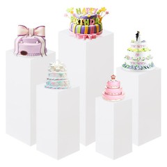 5PCS Metal White Cake Display Pedestal Stands Square Pillars for Party Wedding