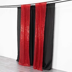 2 RED 8ft x 2ft Sequined Backdrop Curtain with Rod Pockets Wedding Decorations