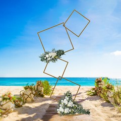 Wedding Square Backdrop Stand, Detachable 4 Tier Gold Metal Flower Square Frame
