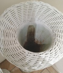 PR. (2) VINTAGE 34″ TALL WHITE WICKER TRUMPET WEDDING ALTER FLOOR FLOWER VASES