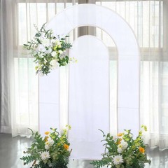 2 WHITE Fitted Spandex Open Arch Double Sided Backdrop STAND COVERS Party Event