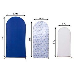 3 BLUE WHITE Assorted Fitted Round Top Arch Backdrop STAND COVERS Set Event