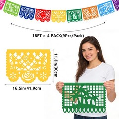 4 Pack Mexican Party Banner, 72 FT Long Plastic Papel Picado Decorations, Bal…