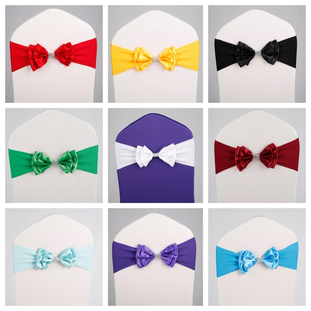 10/25/50 Spandex Satin Bow Chair Sashes Cover Wedding Party Banquet Decoration