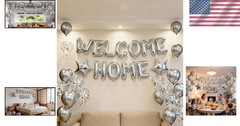 Welcome Home Letter Balloon Silver Banner with Star Confetti Balloons for Arm…