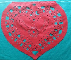 Mexican Valentine Heart Papel Picado Cutout Flags Bunting Paper Red & White