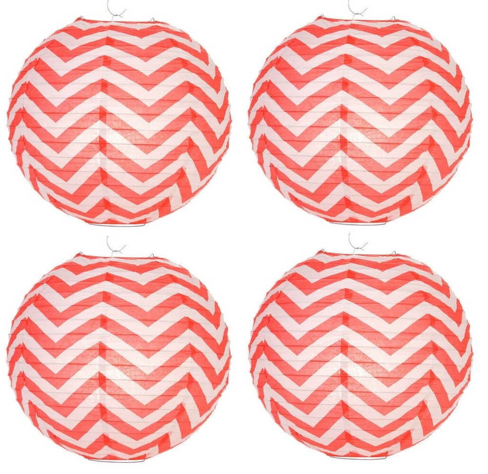 SET of 4 Japanese Chinese 14″ Round Red Chevron Paper Lantern Home Party Decor
