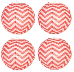 SET of 4 Japanese Chinese 14″ Round Red Chevron Paper Lantern Home Party Decor