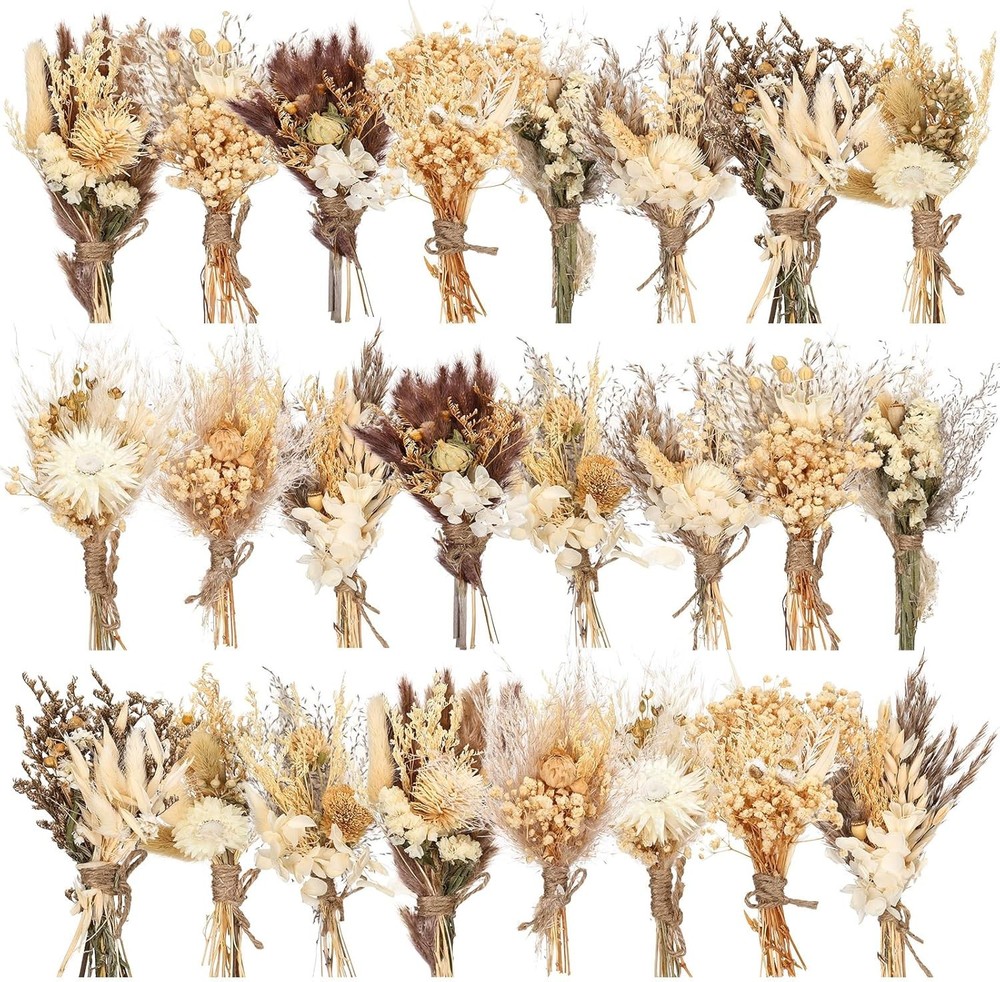 24 Pcs Boho Dried Flower Bouquet Mini Wedding Handmade Dry Flowers