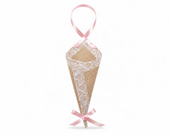 12 pcs/set Burlap Cone Decoration with Light Pink Lace, Rustic Country Wedding
