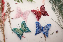 12PC 4″ Pastel + Silver Glitter Feather Butterfly Craft DIY Wedding Cake Topper
