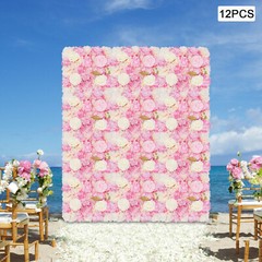 12 PCS Artificial 3D Flower Wall Panel Wedding Backdrop Wall Decor Pink 15*15 In
